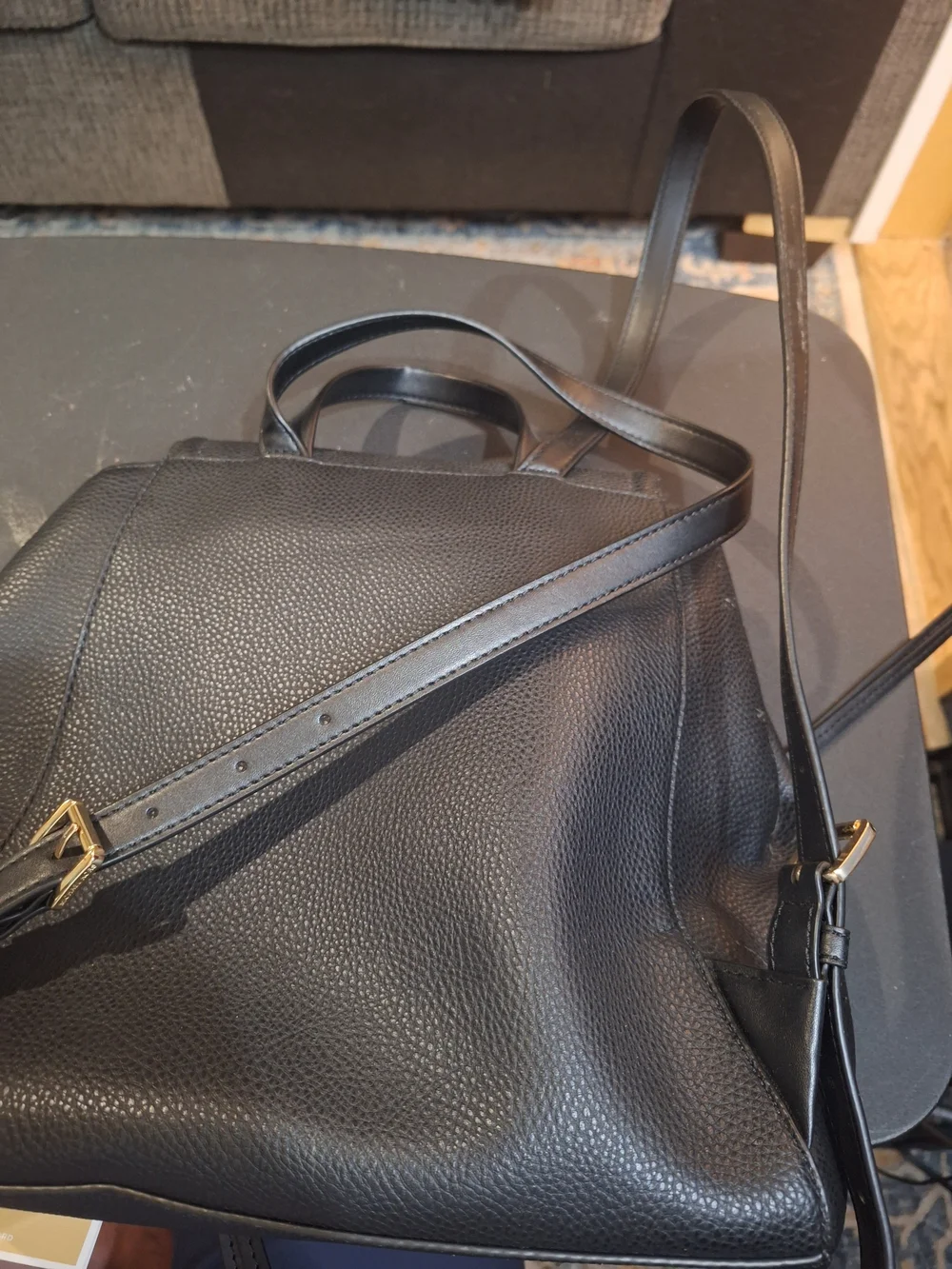 Michael Kors Black Pebbled Leather Mini Backpack with Gold Accents